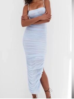 Aritzia Babaton Pale Luxor Blue Ruched Dress